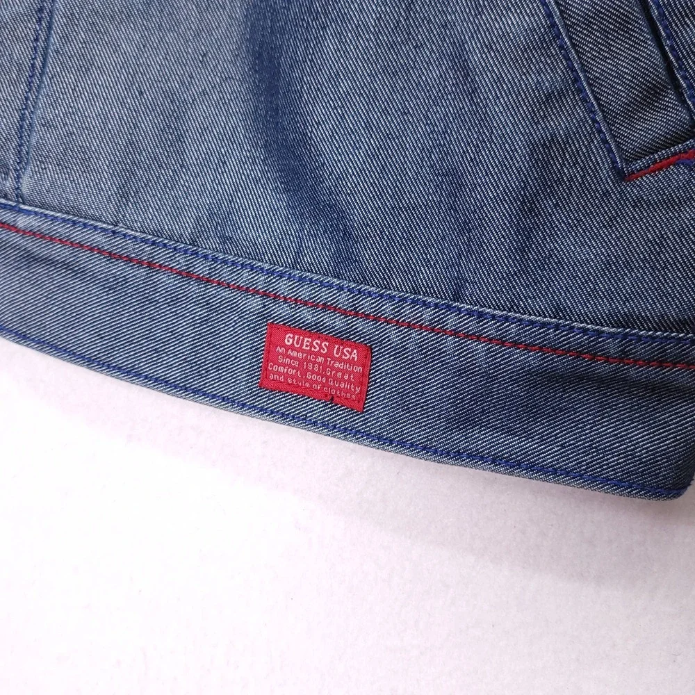 Vintage Guess USA American Tradition Denim Jacket Blue Contrast‎ Stitch Mens L